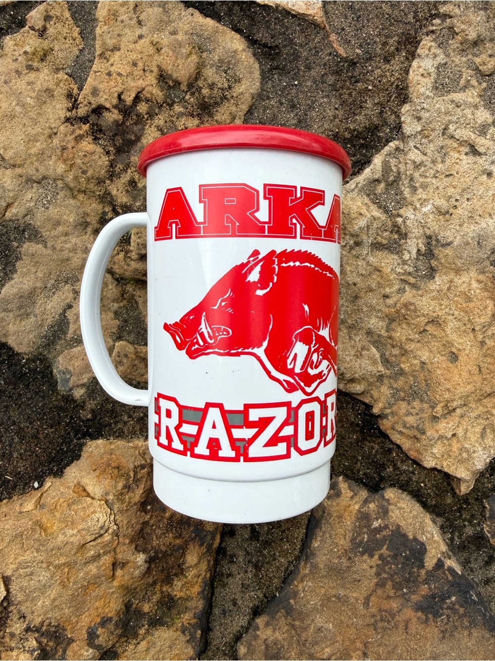 Vintage SEC University of Arkansas Razorbacks football plastic tumbler cup